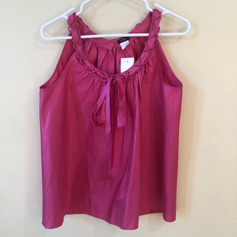 Fuschia J Crew Tie Neck Silk Blouse BNWT 10